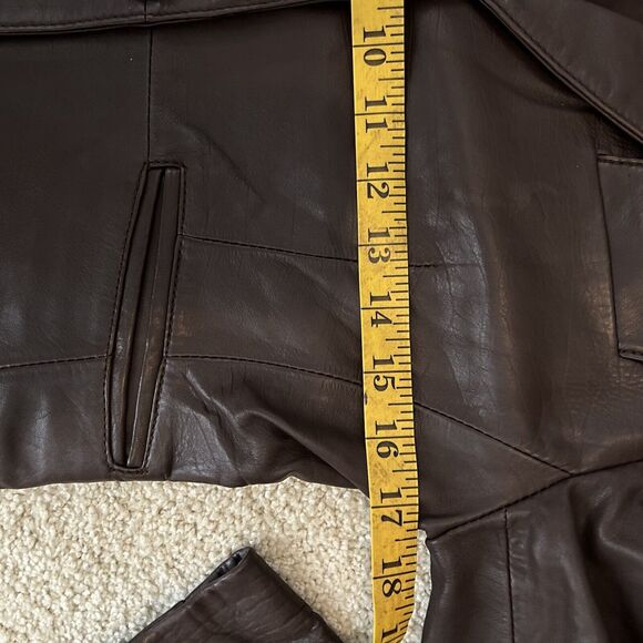 Philippe Adec Womens Button Notched Lapel Leather Jacket Brown Vintage Size 4 - Picture 5 of 7